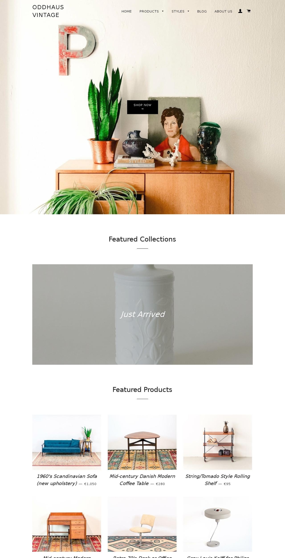 oddhausvintage.com shopify website screenshot