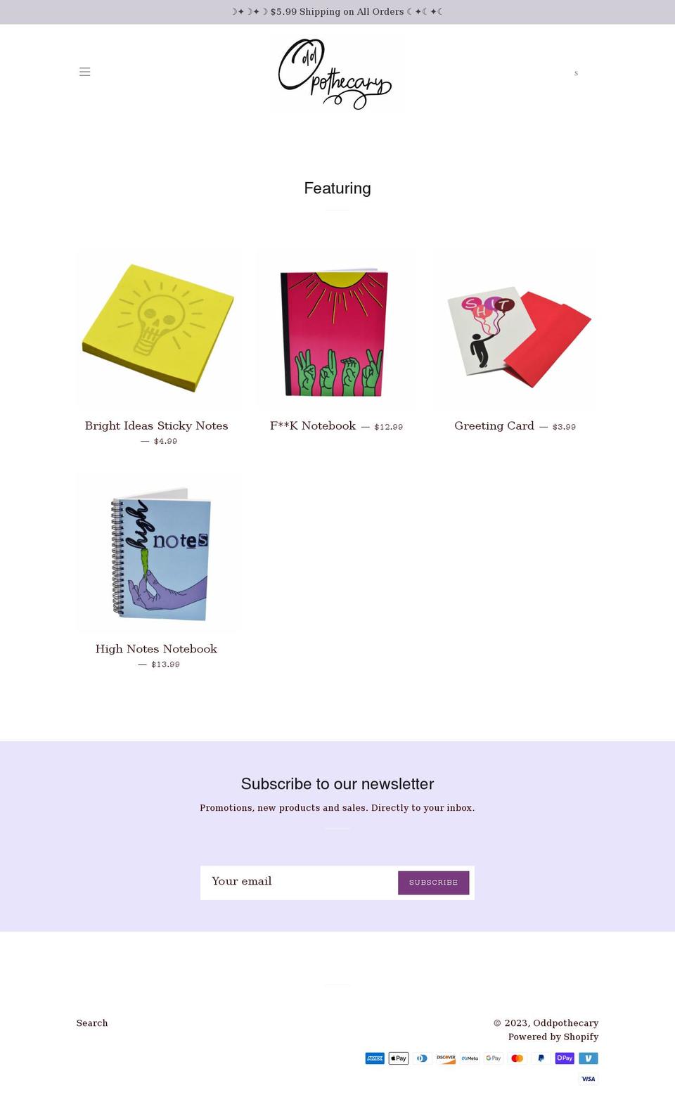 oddpothecary.com shopify website screenshot