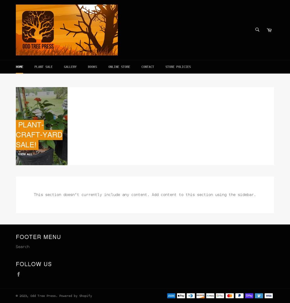 oddtreepress.com shopify website screenshot