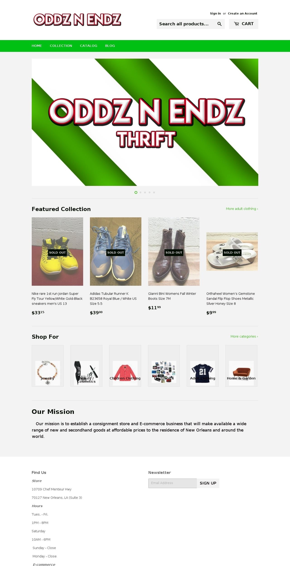 oddznendz.net shopify website screenshot