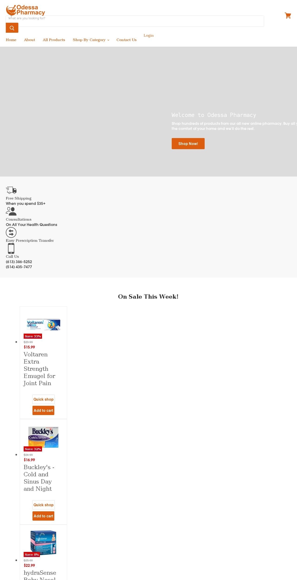 odessapharmacy.com shopify website screenshot