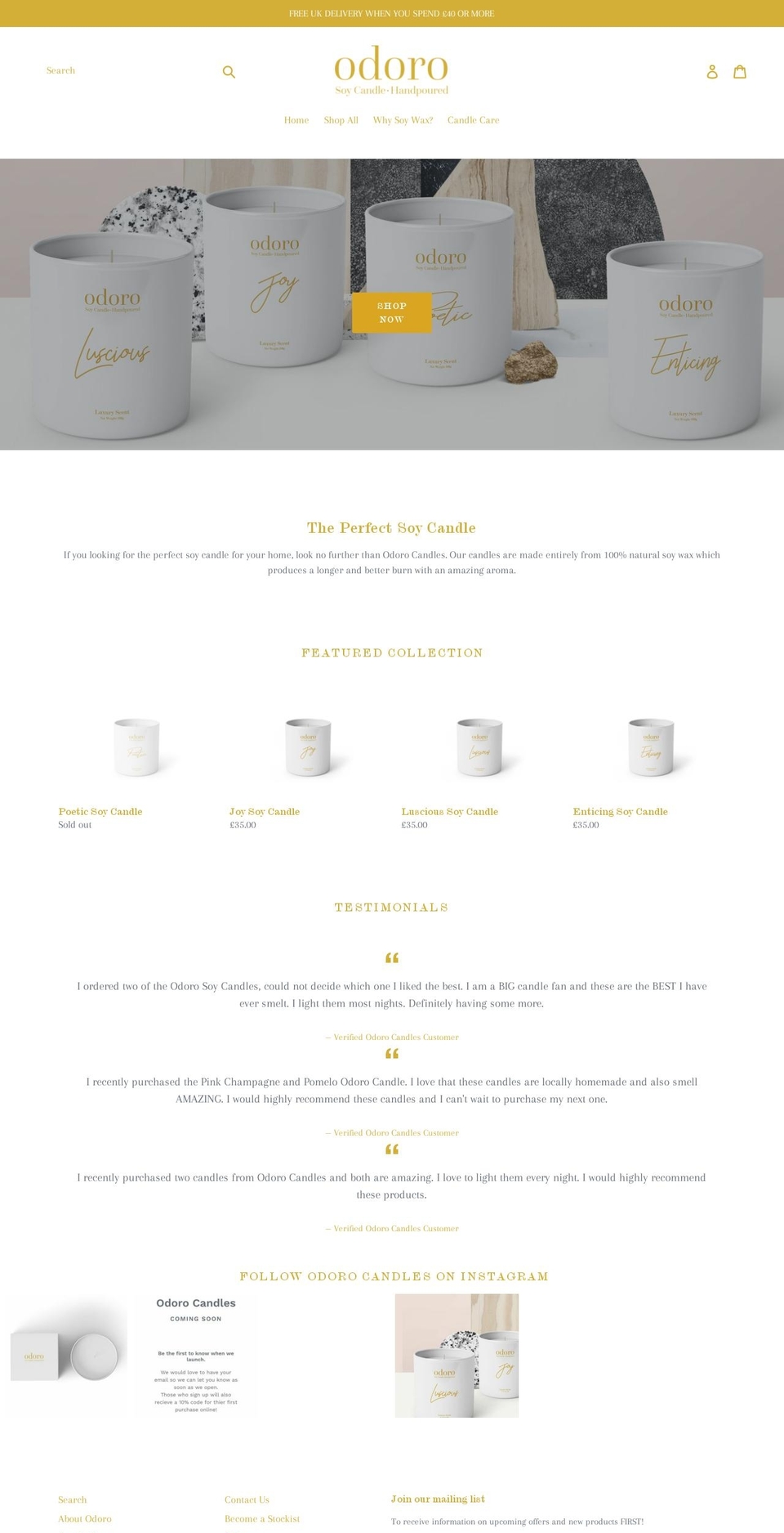 odorocandles.com — Shopify storefront screenshot