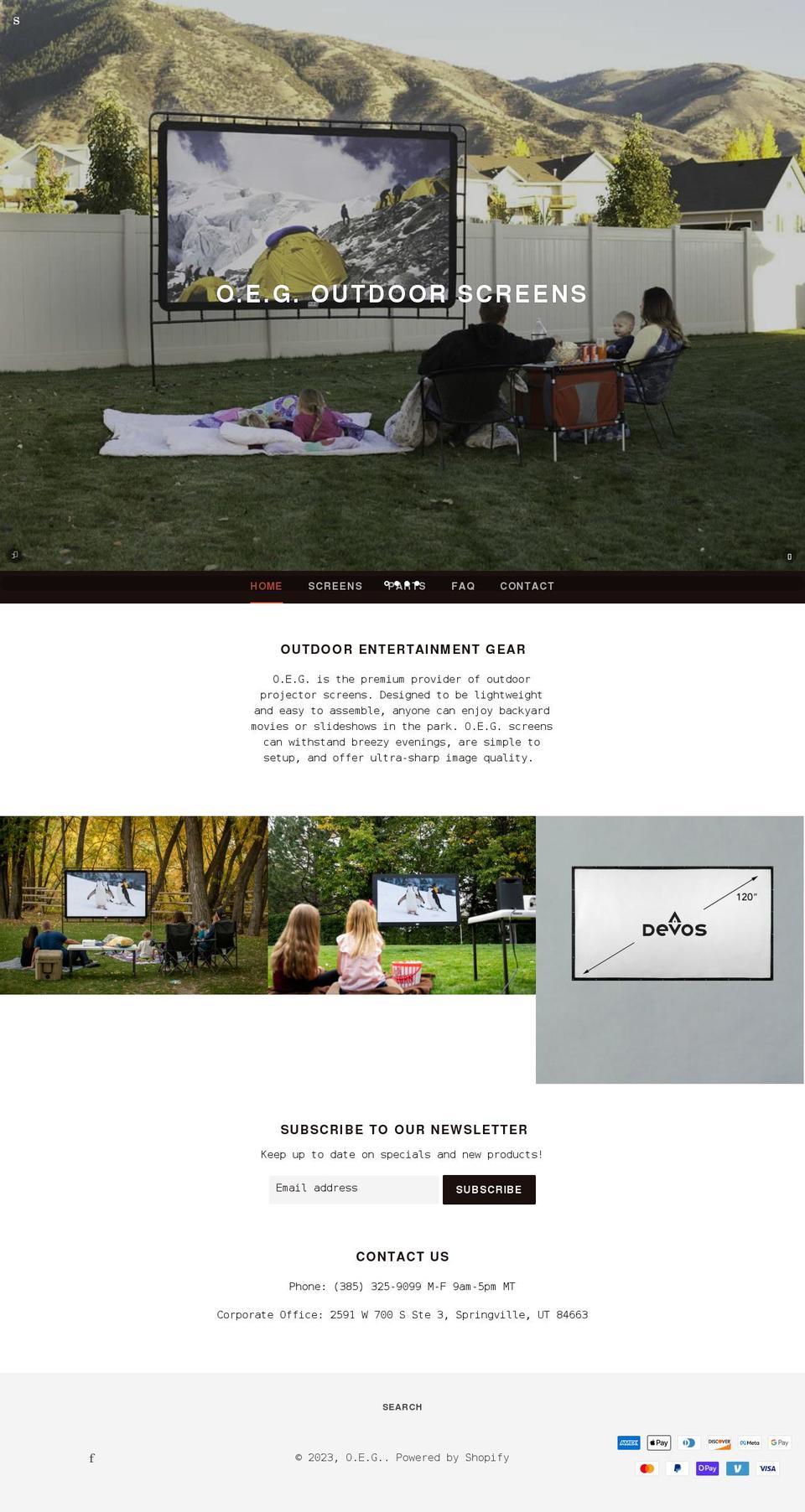 oegscreens.com shopify website screenshot