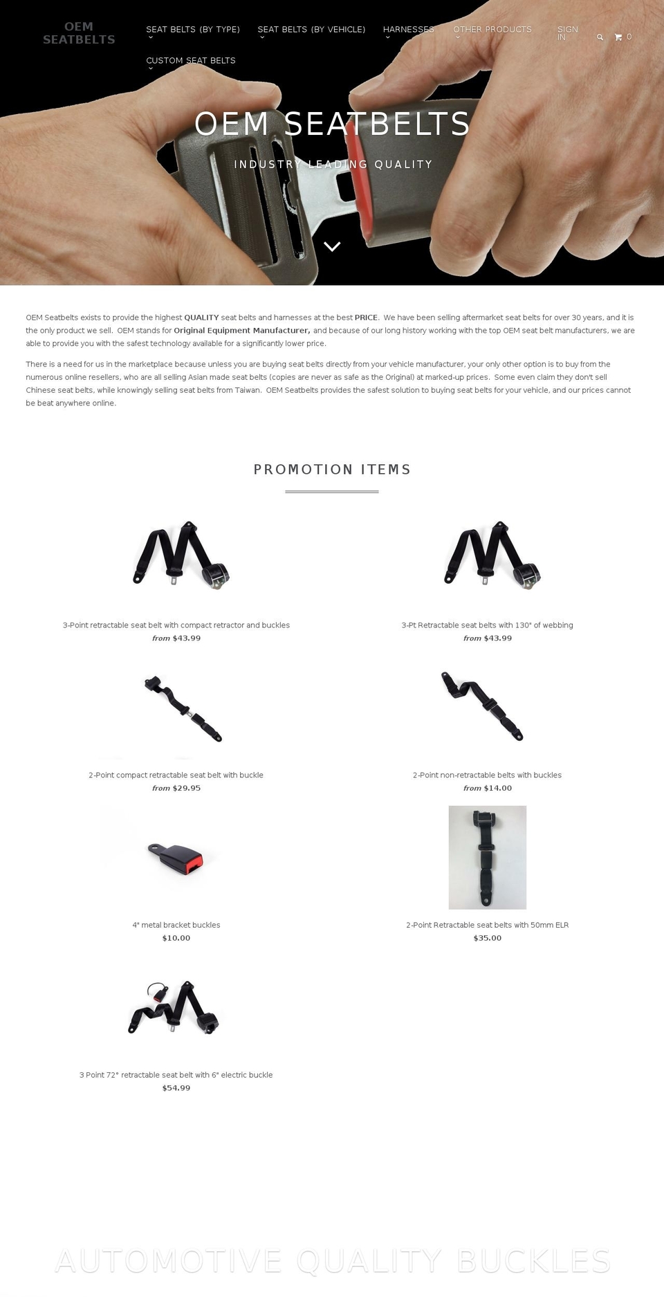 oemseatbelts.com shopify website screenshot