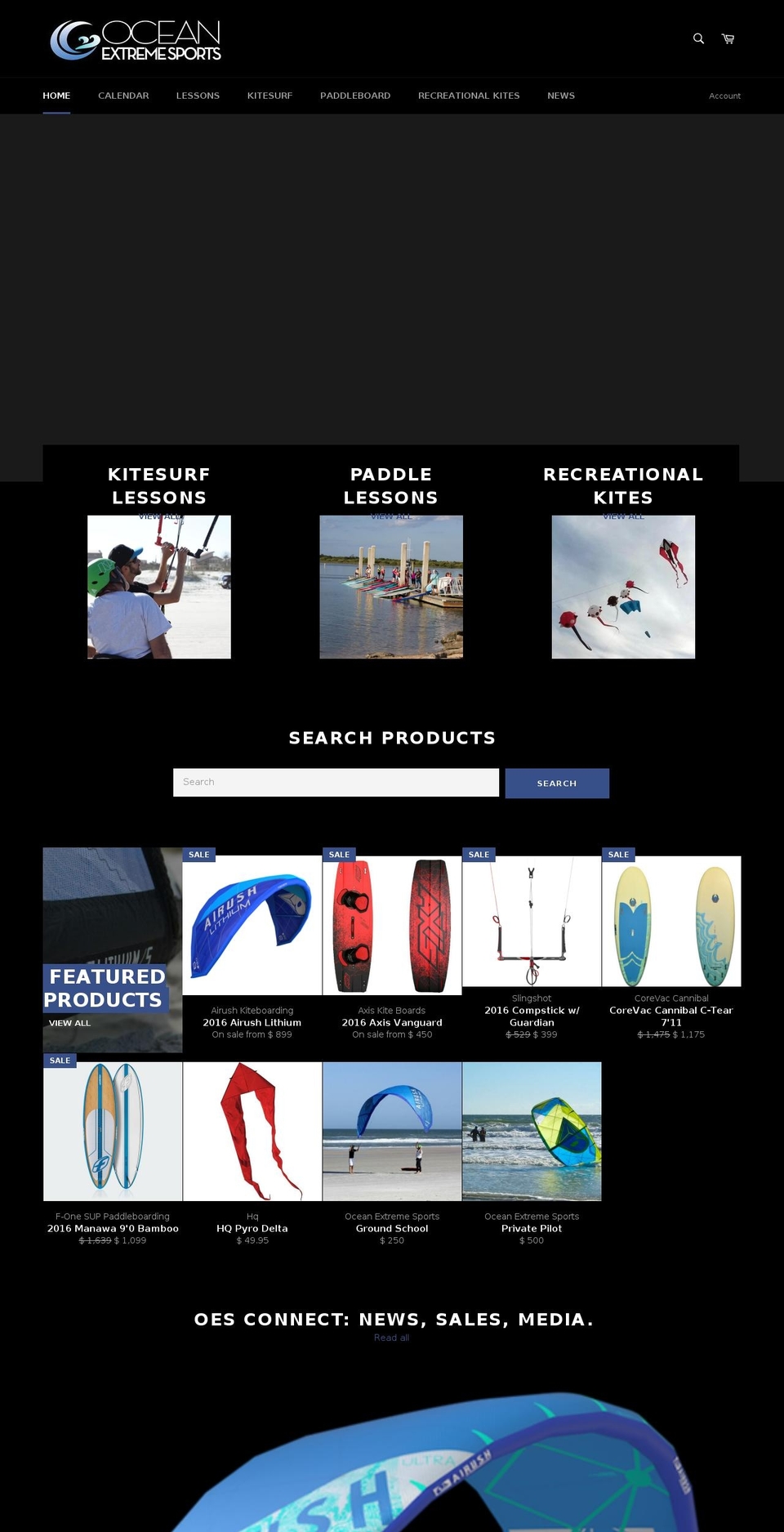 oeskitesurfing.com shopify website screenshot