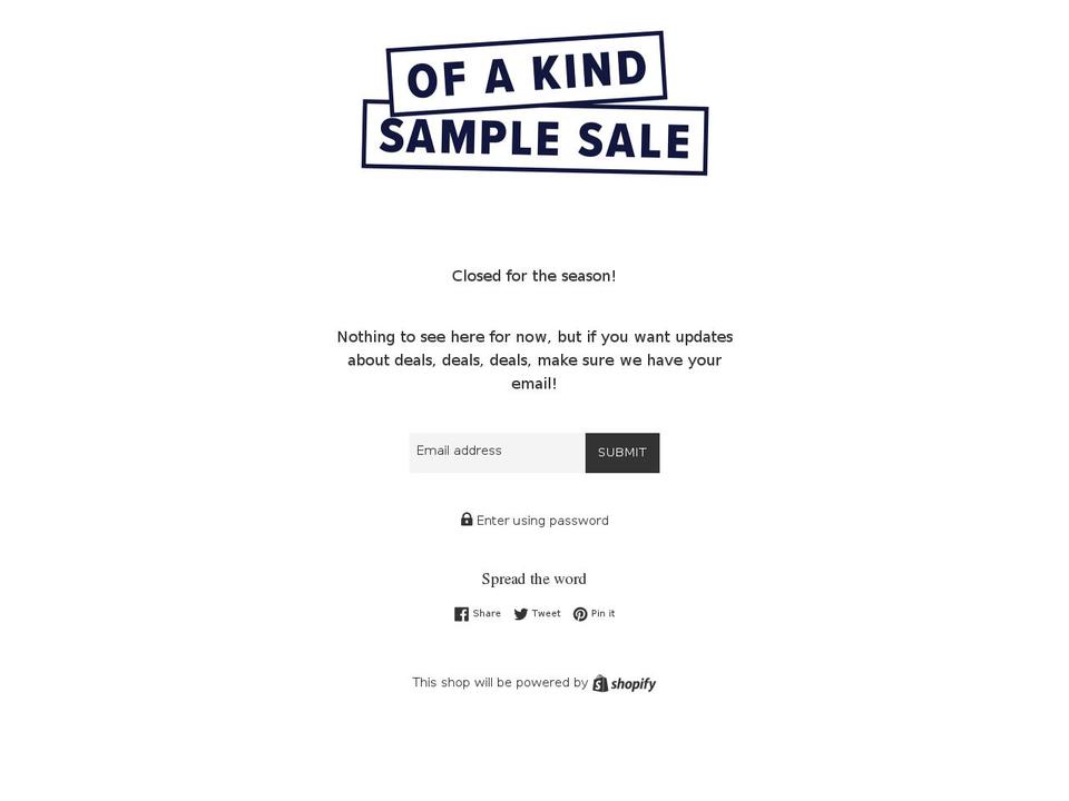 ofakindsamplesale.com shopify website screenshot