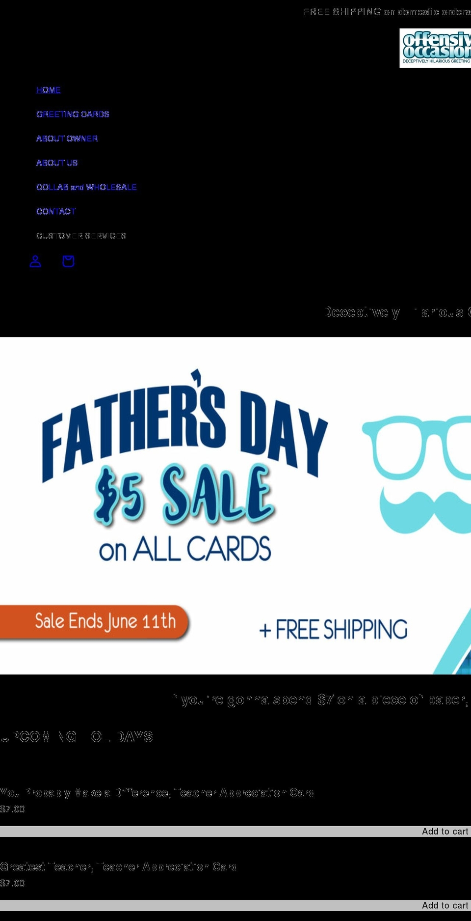 offensiveoccasions.com shopify website screenshot