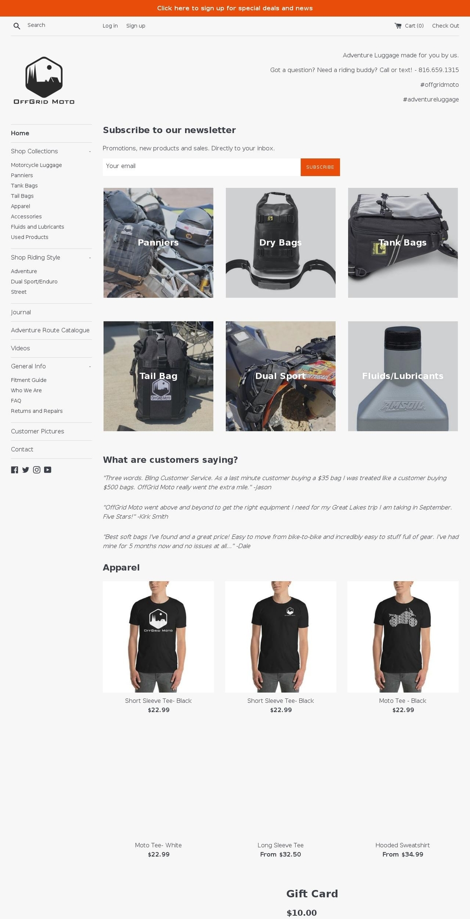 offgridmotoadv.com — Shopify storefront screenshot