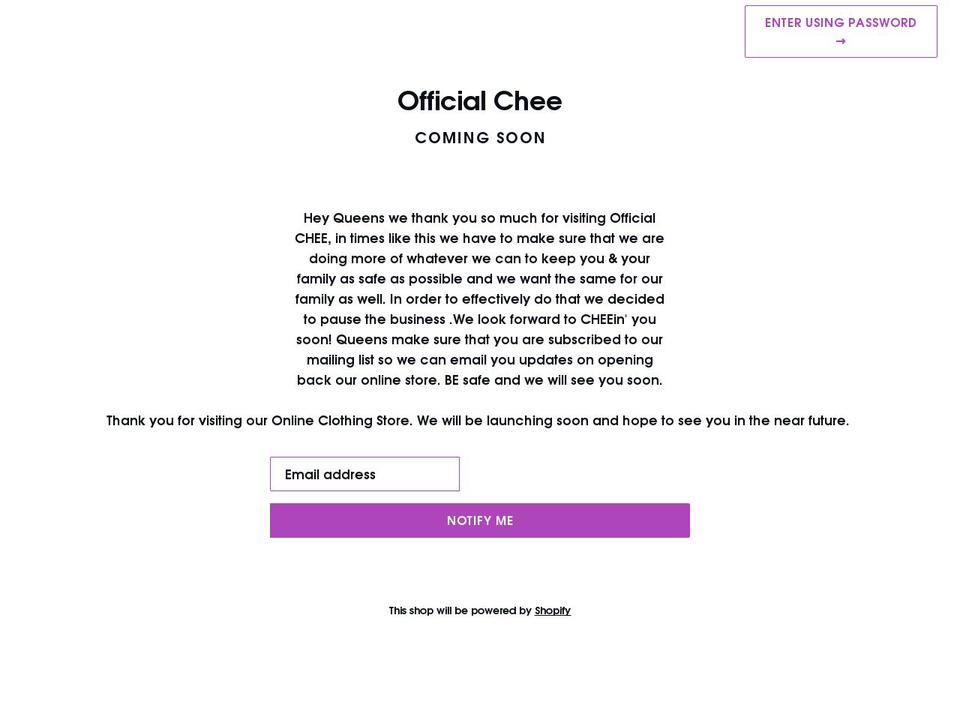 officialchee.com shopify website screenshot