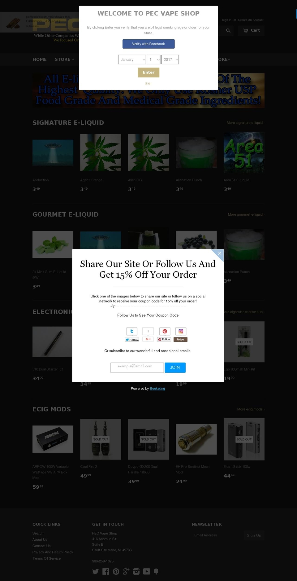 officialeliquid.com shopify website screenshot