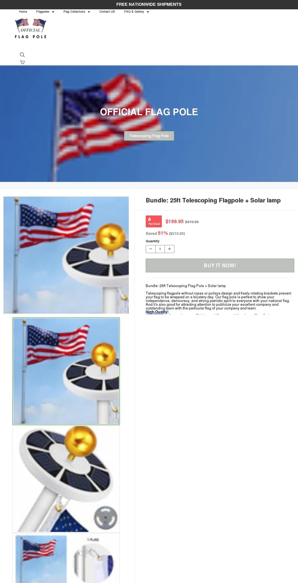 officialflagpole.com shopify website screenshot