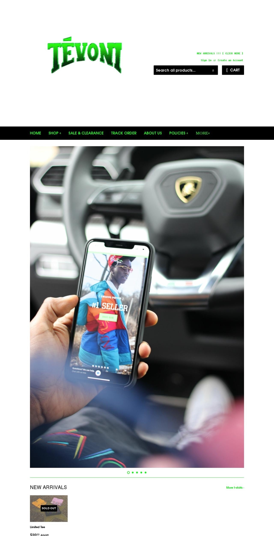 officialtevoni.com shopify website screenshot