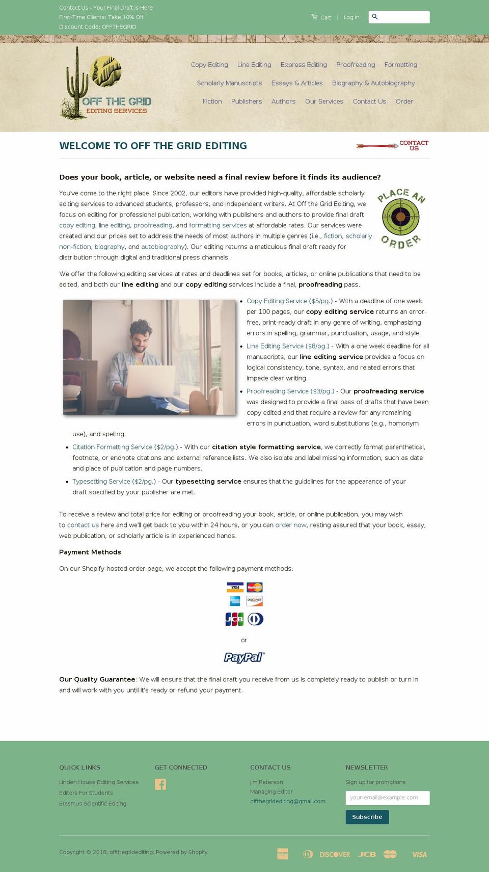offthegridediting.com — Shopify storefront screenshot