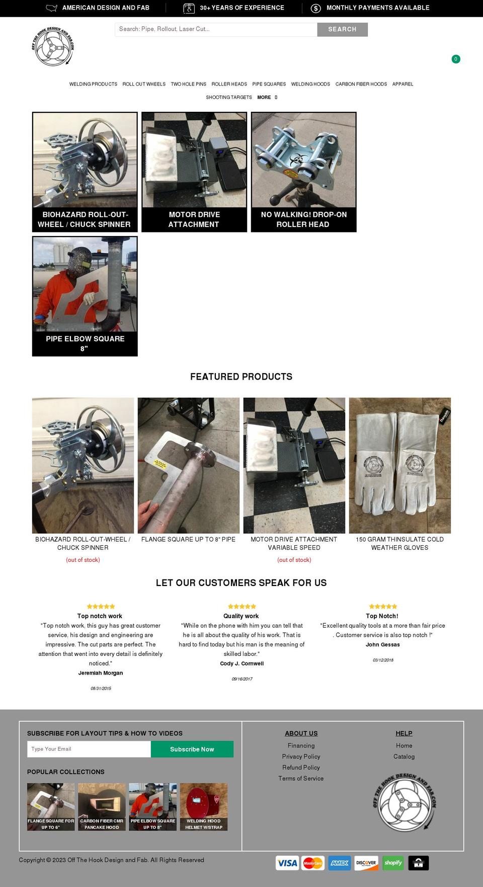 offthehookdesignandfab.com shopify website screenshot