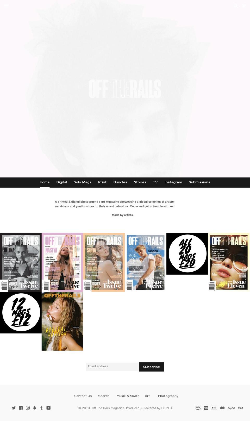 offtherailsmag.com — Shopify storefront screenshot