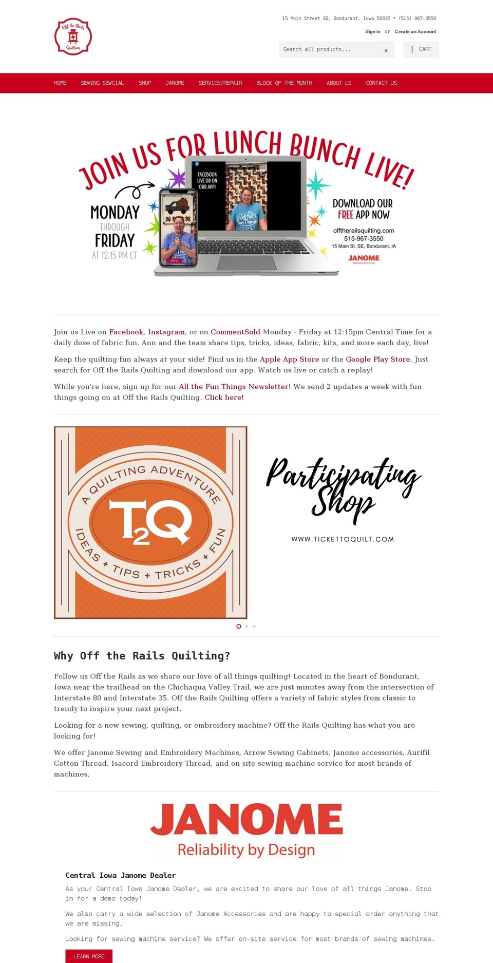 offtherailsquilting.com shopify website screenshot