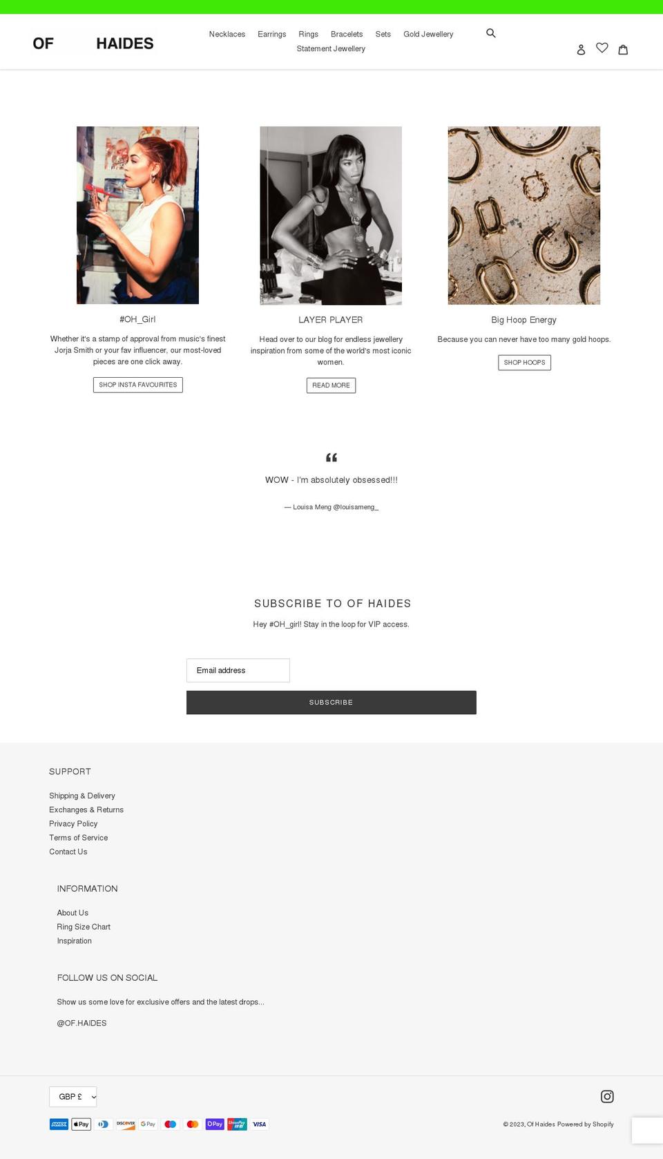 ofhaides.com shopify website screenshot