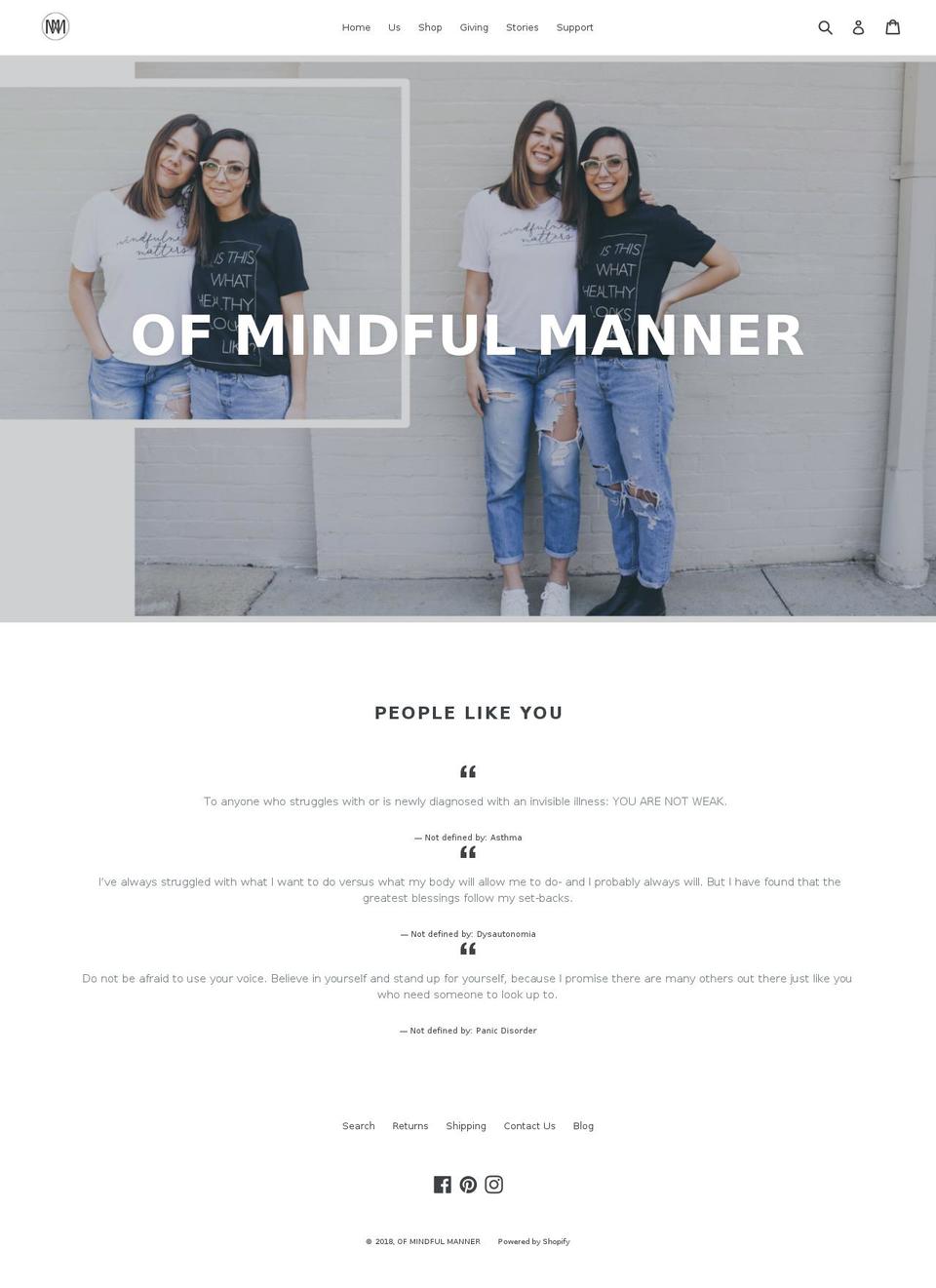 ofmindfulmanner.com shopify website screenshot