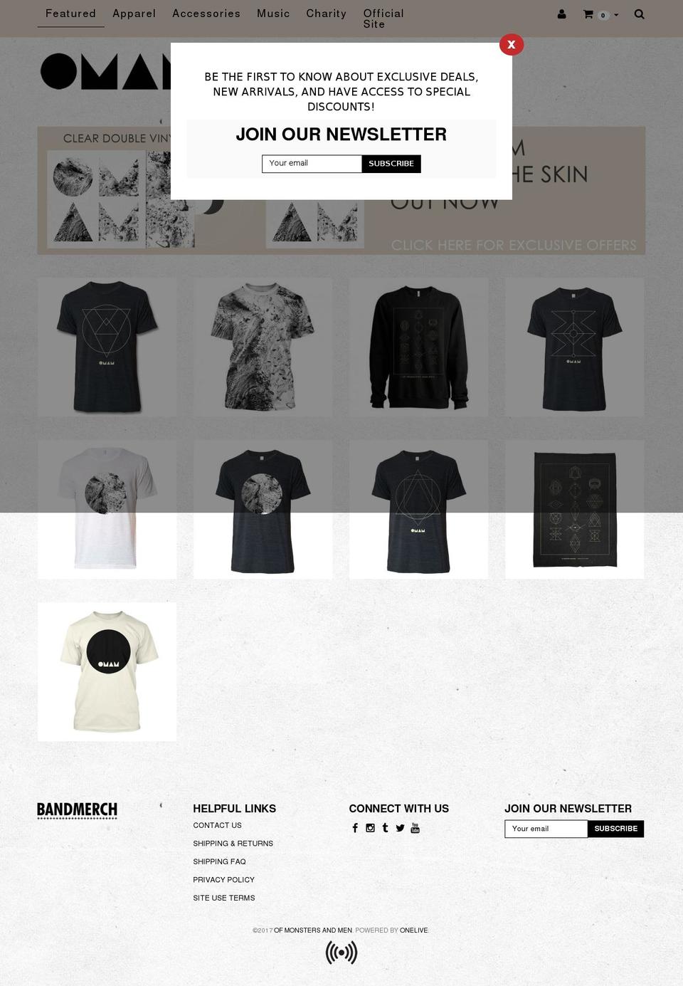 ofmonstersandmenofficialmerch.com shopify website screenshot