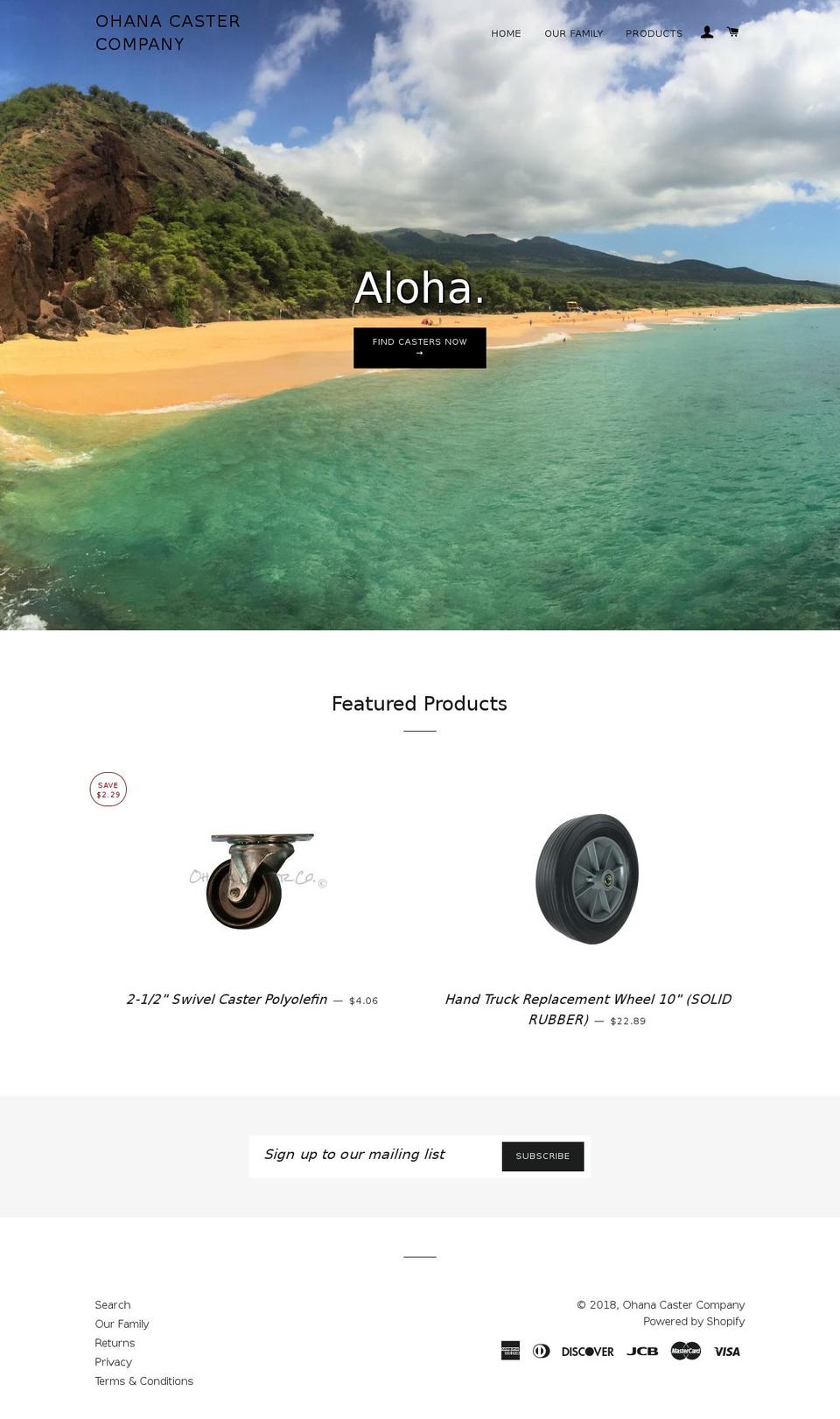 ohanacastercompany.com — Shopify storefront screenshot