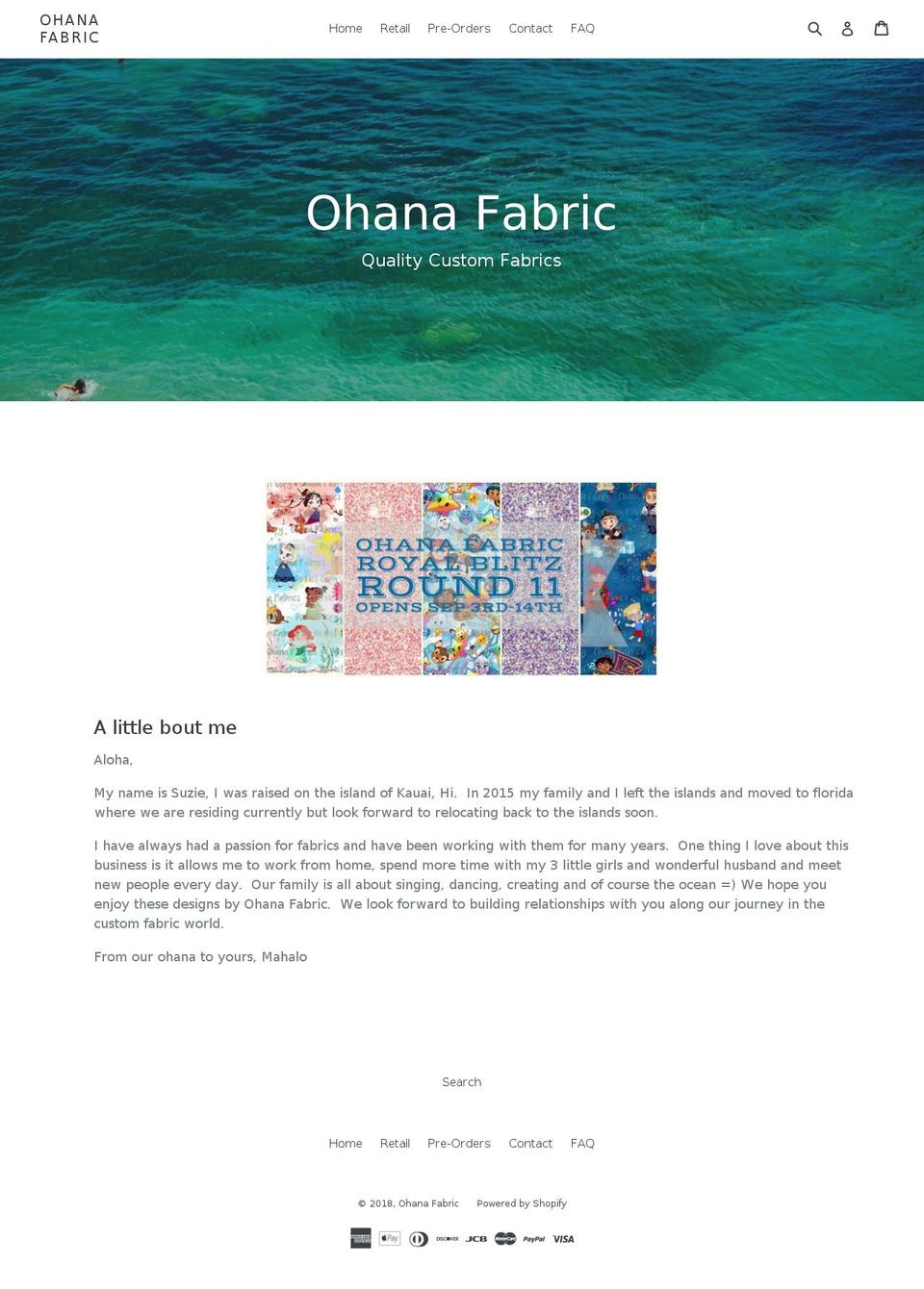 ohanafabric.com — Shopify storefront screenshot