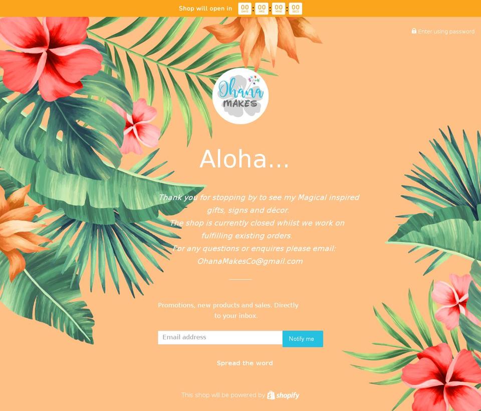 ohanamakes.com shopify website screenshot