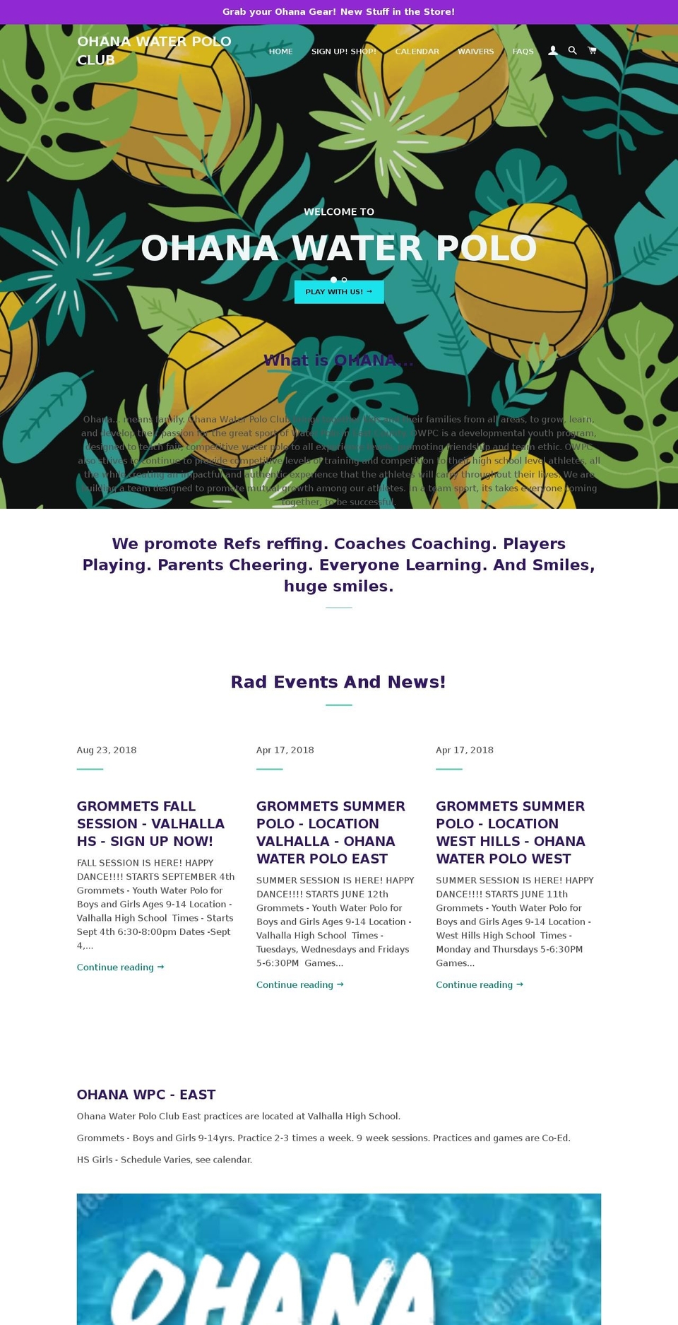 ohanawaterpolo.com — Shopify storefront screenshot