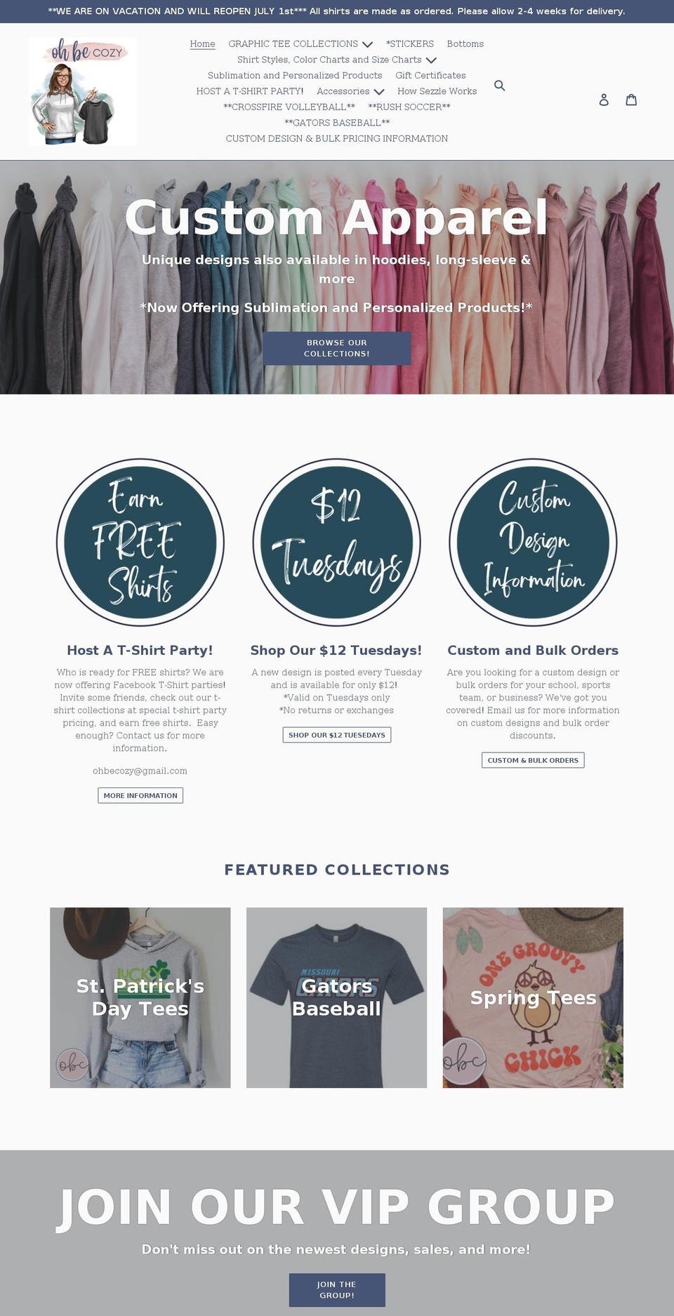 ohbecozy.com shopify website screenshot