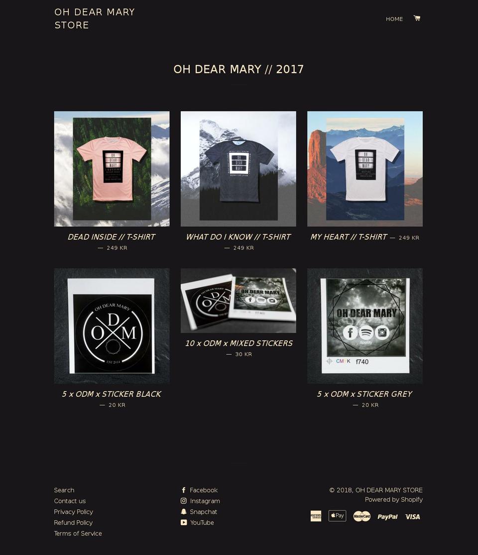 ohdearmarystore.com shopify website screenshot