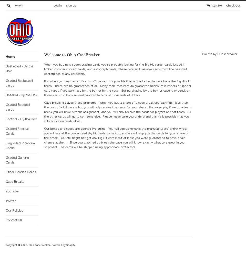 ohiocasebreaker.com shopify website screenshot