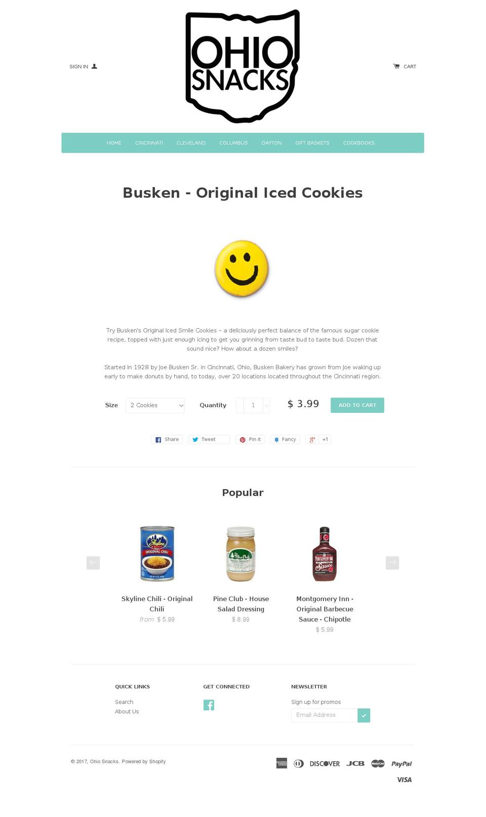 ohiosnacks.com shopify website screenshot