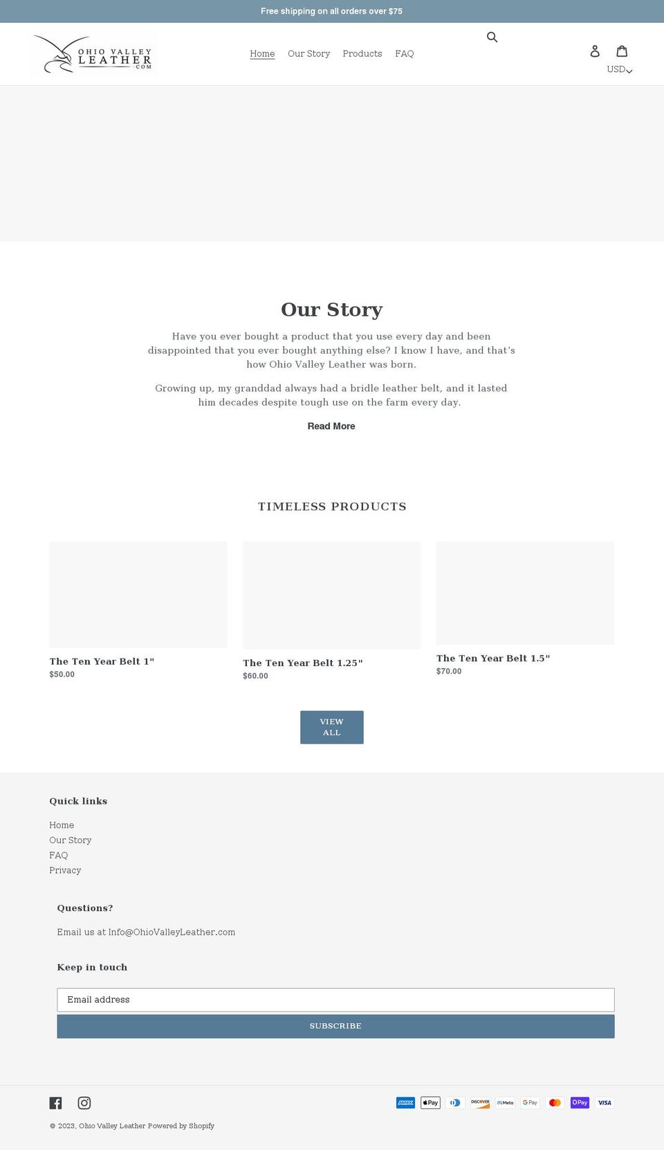 ohiovalleyleather.com shopify website screenshot