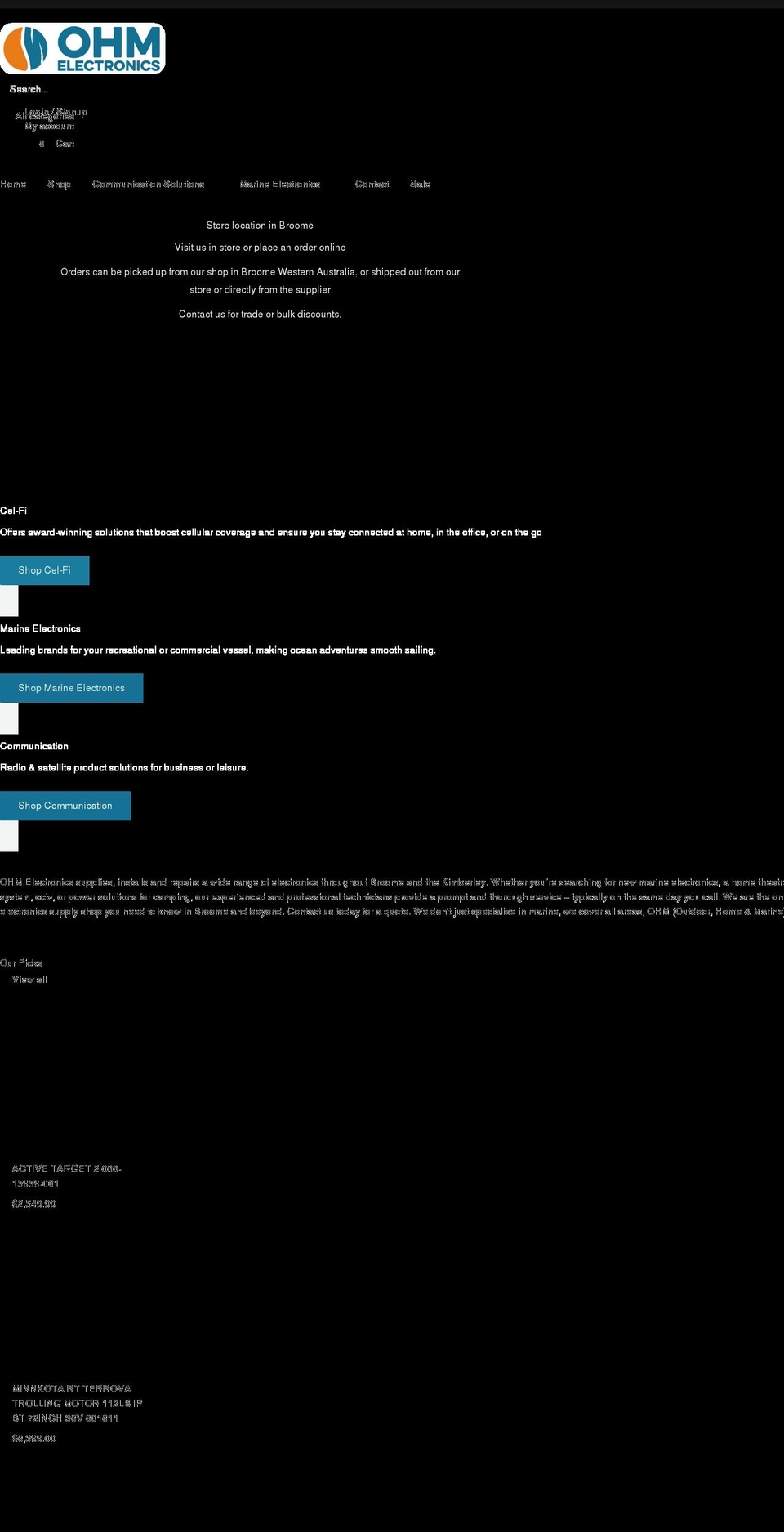 ohmelectronics.com.au shopify website screenshot
