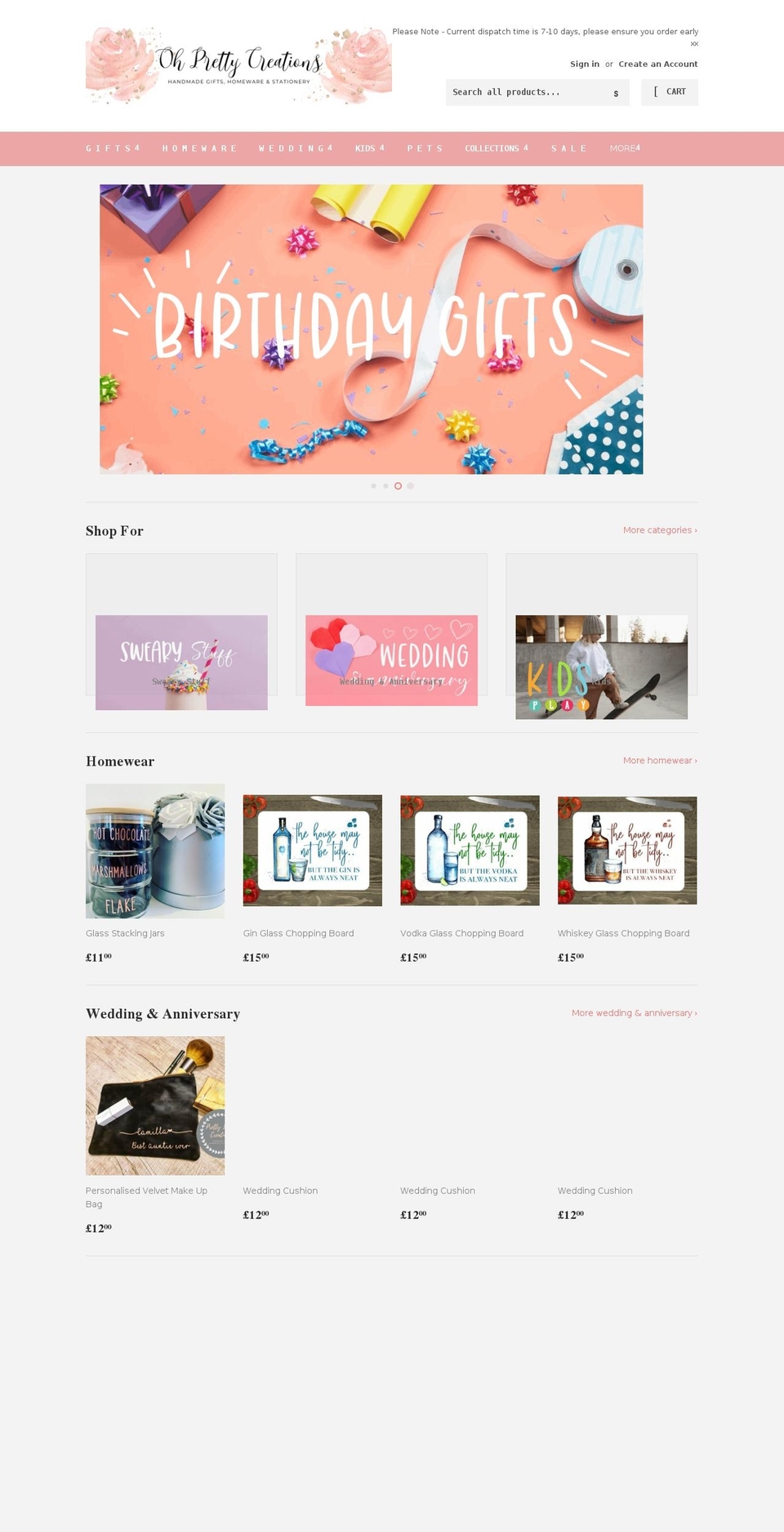 ohprettycreations.co.uk shopify website screenshot