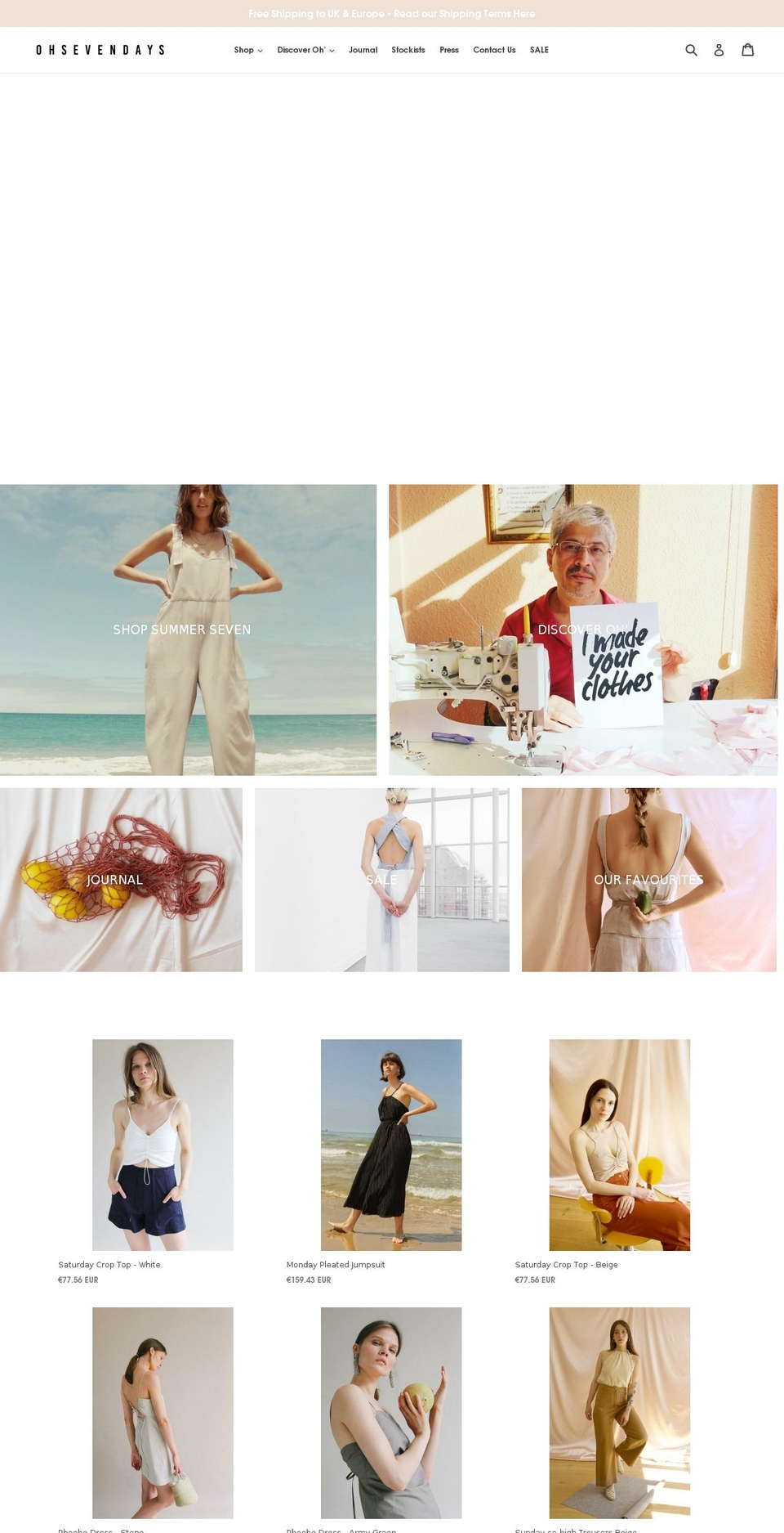 ohsevendays.com — Shopify storefront screenshot
