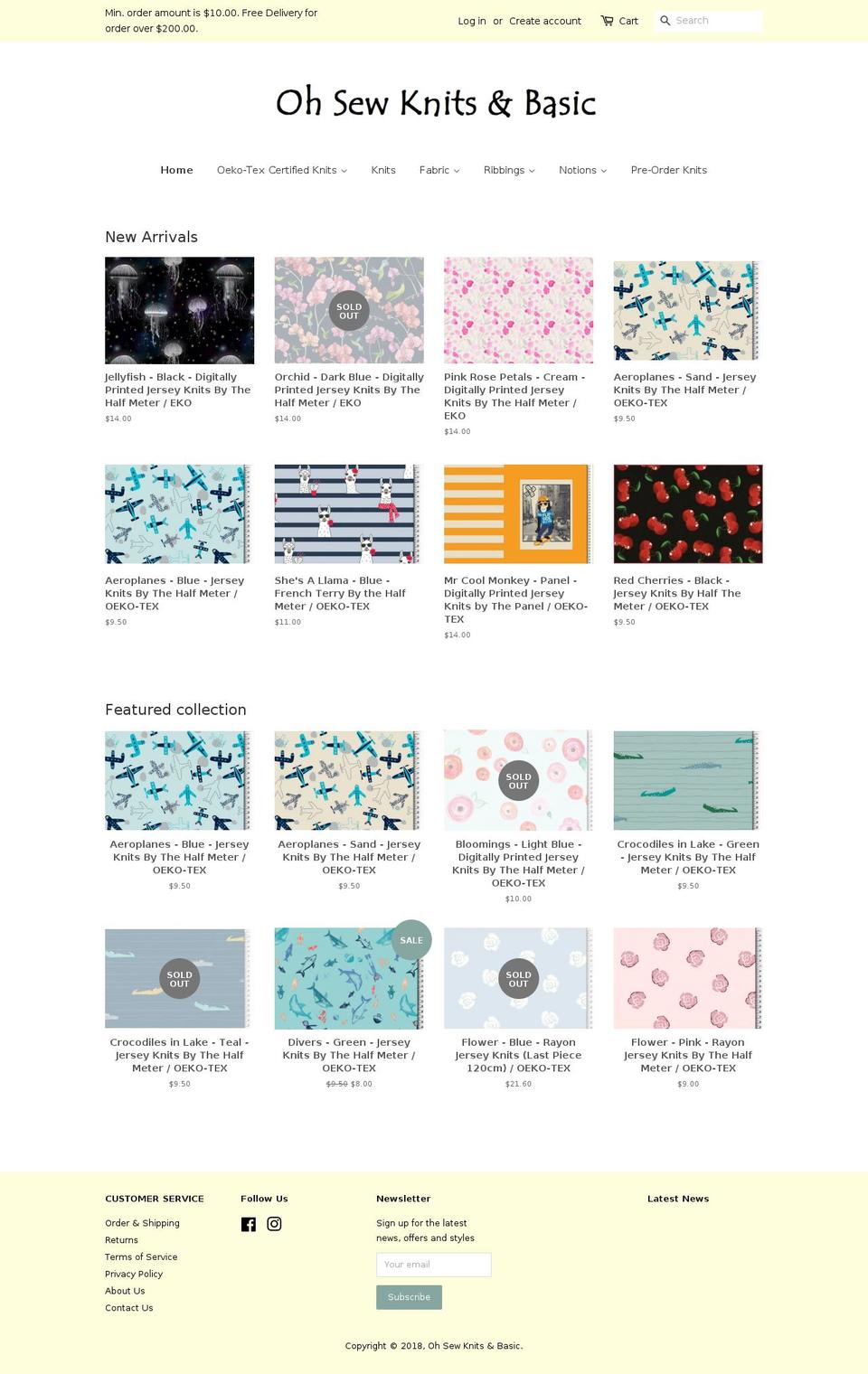 ohsewknits.com — Shopify storefront screenshot