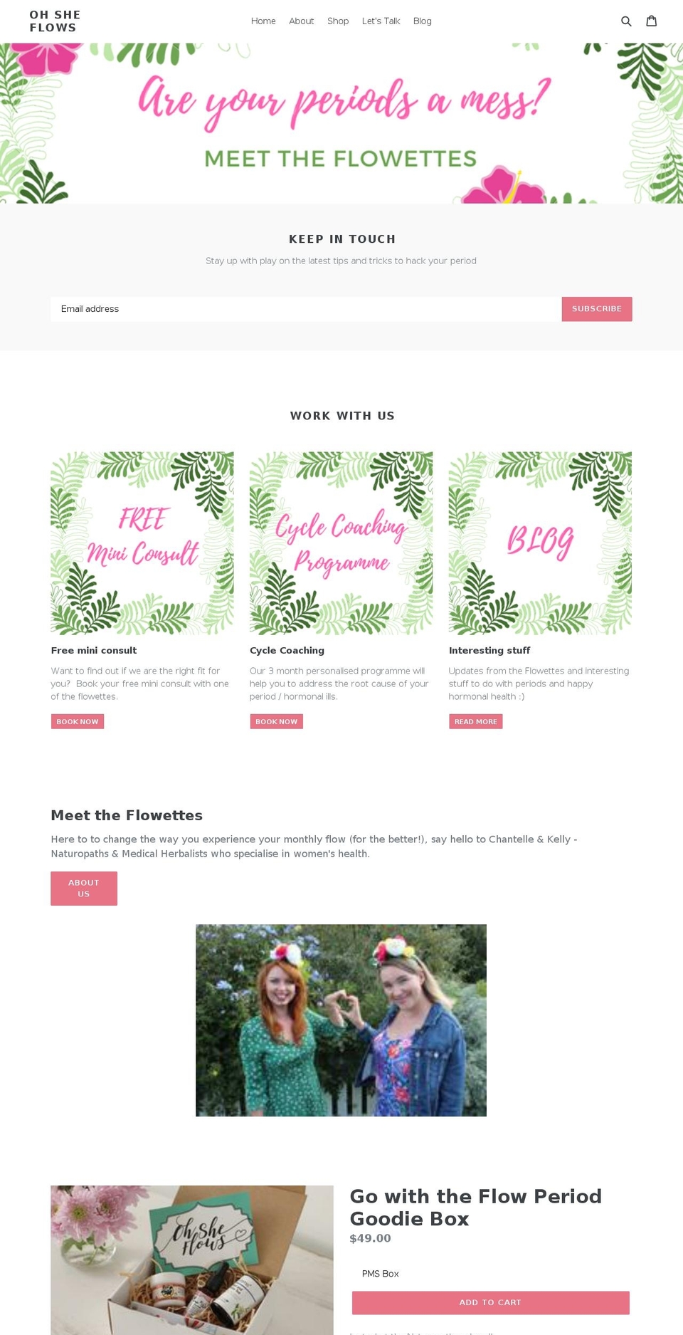 ohsheflows.com — Shopify storefront screenshot