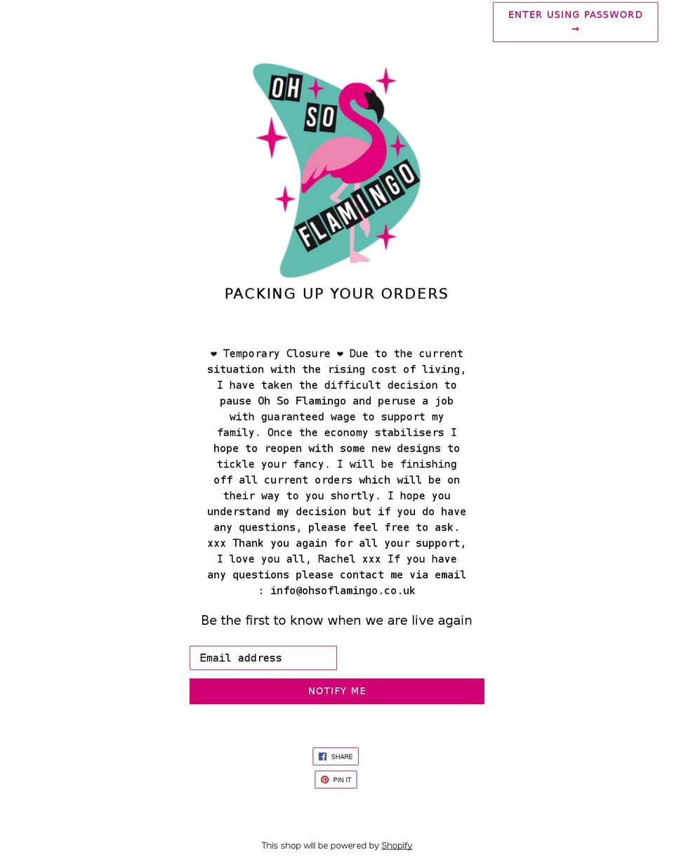 ohsoflamingo.co.uk shopify website screenshot