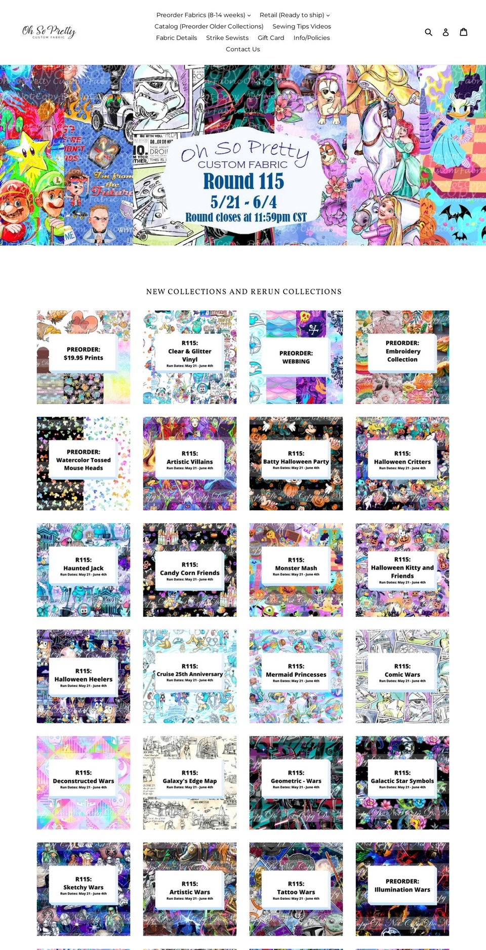 ohsoprettycustomfabric.com — Shopify storefront screenshot