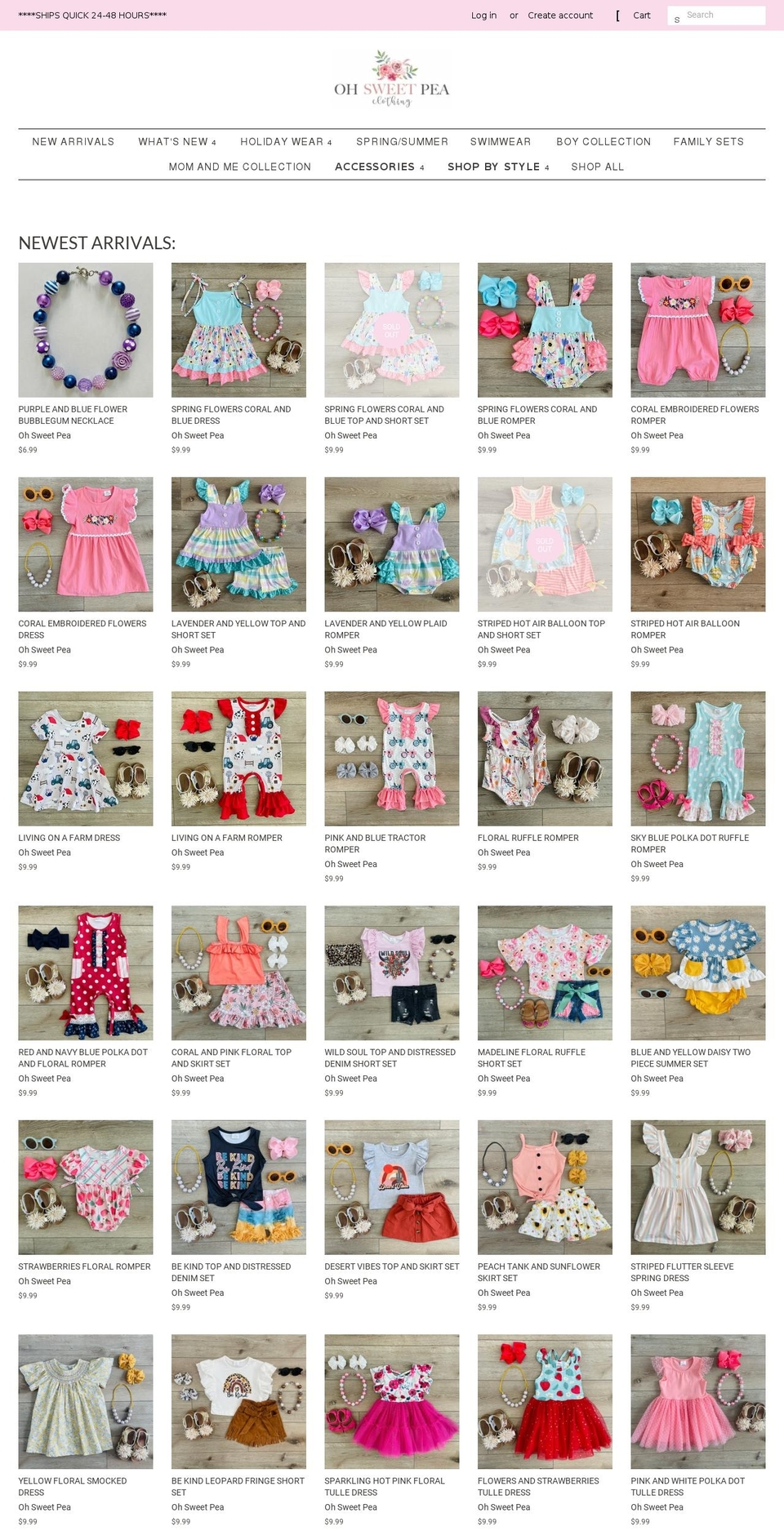 ohsweetpeaclothing.com — Shopify storefront screenshot