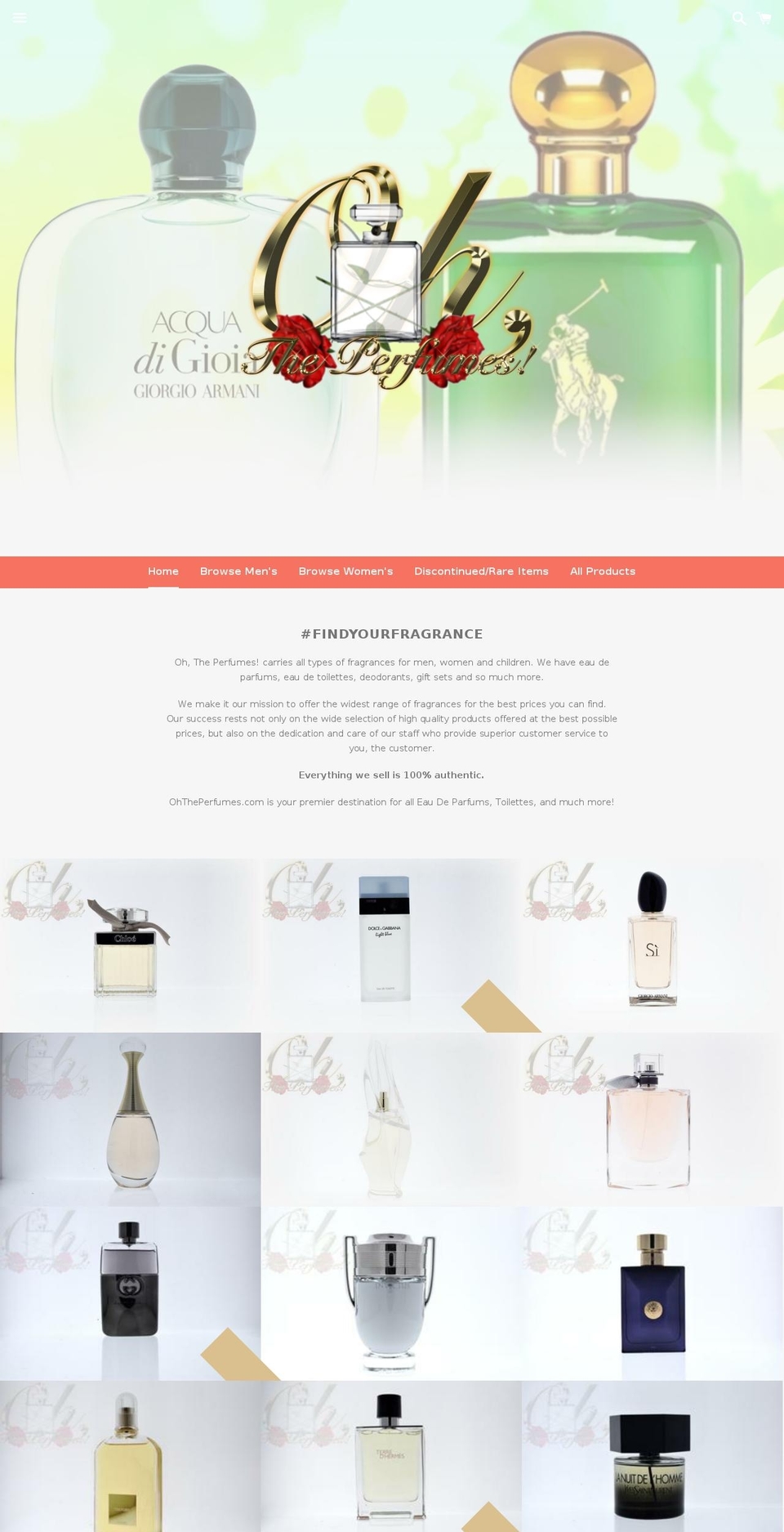 ohtheperfumes.com — Shopify storefront screenshot