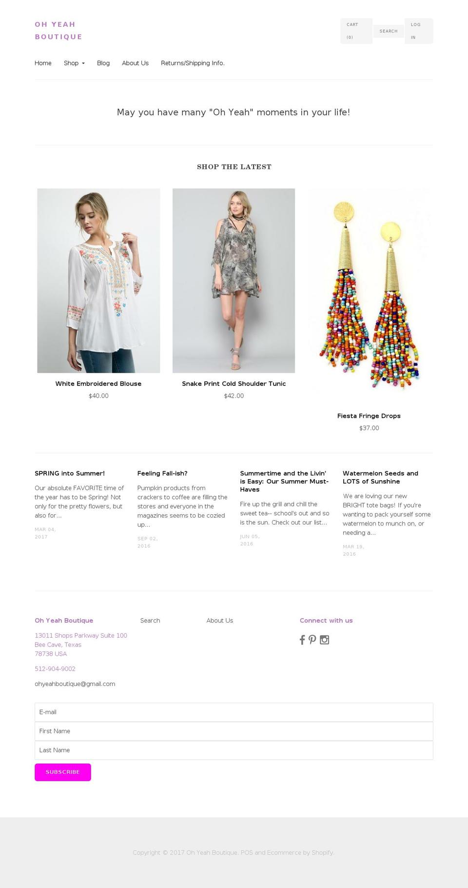 ohyeahboutique.com shopify website screenshot
