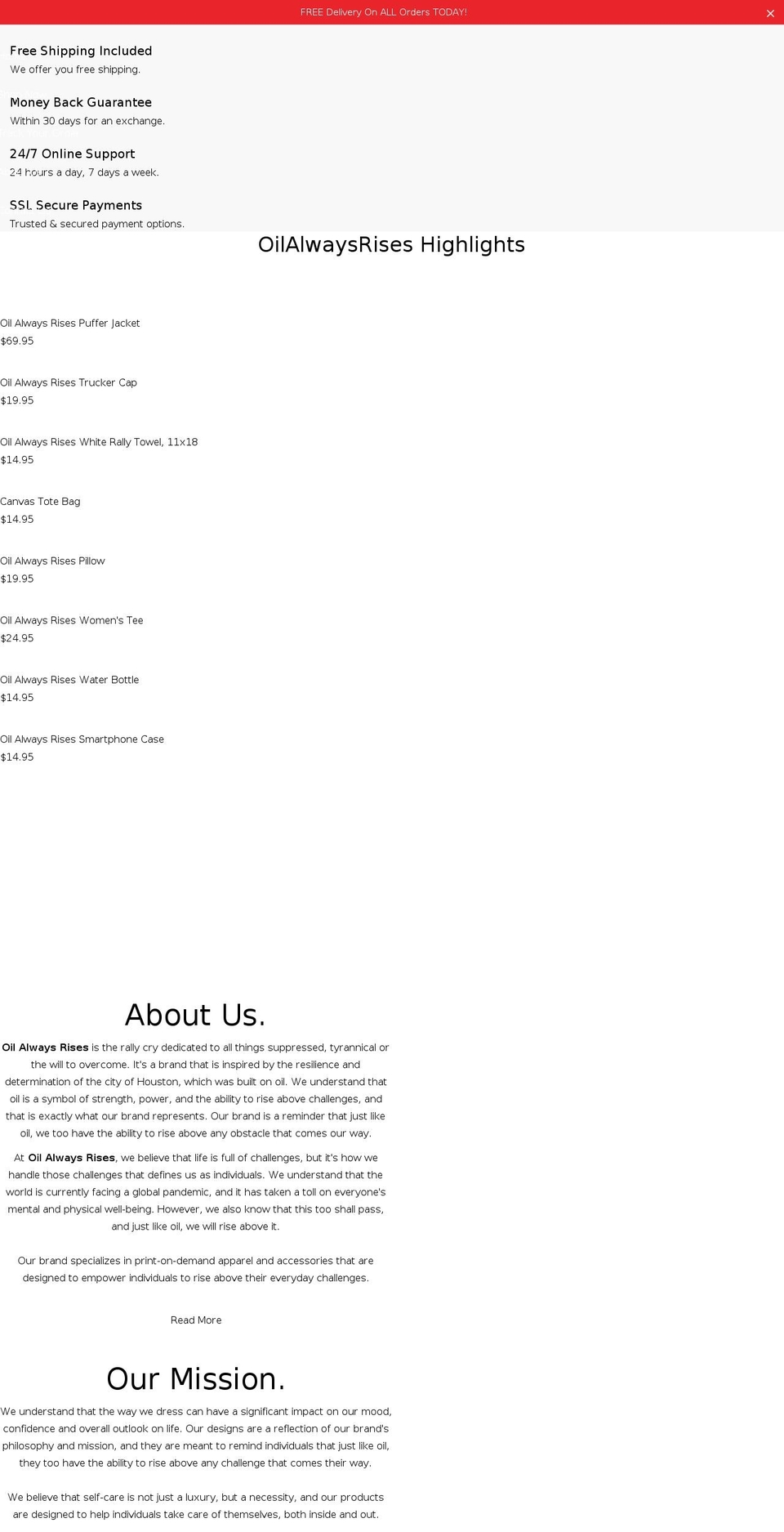 oilalwaysrises.net shopify website screenshot