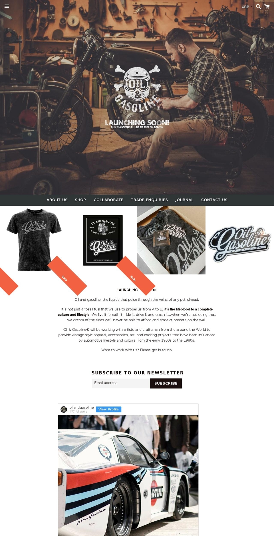 oilandgasoline.com — Shopify storefront screenshot