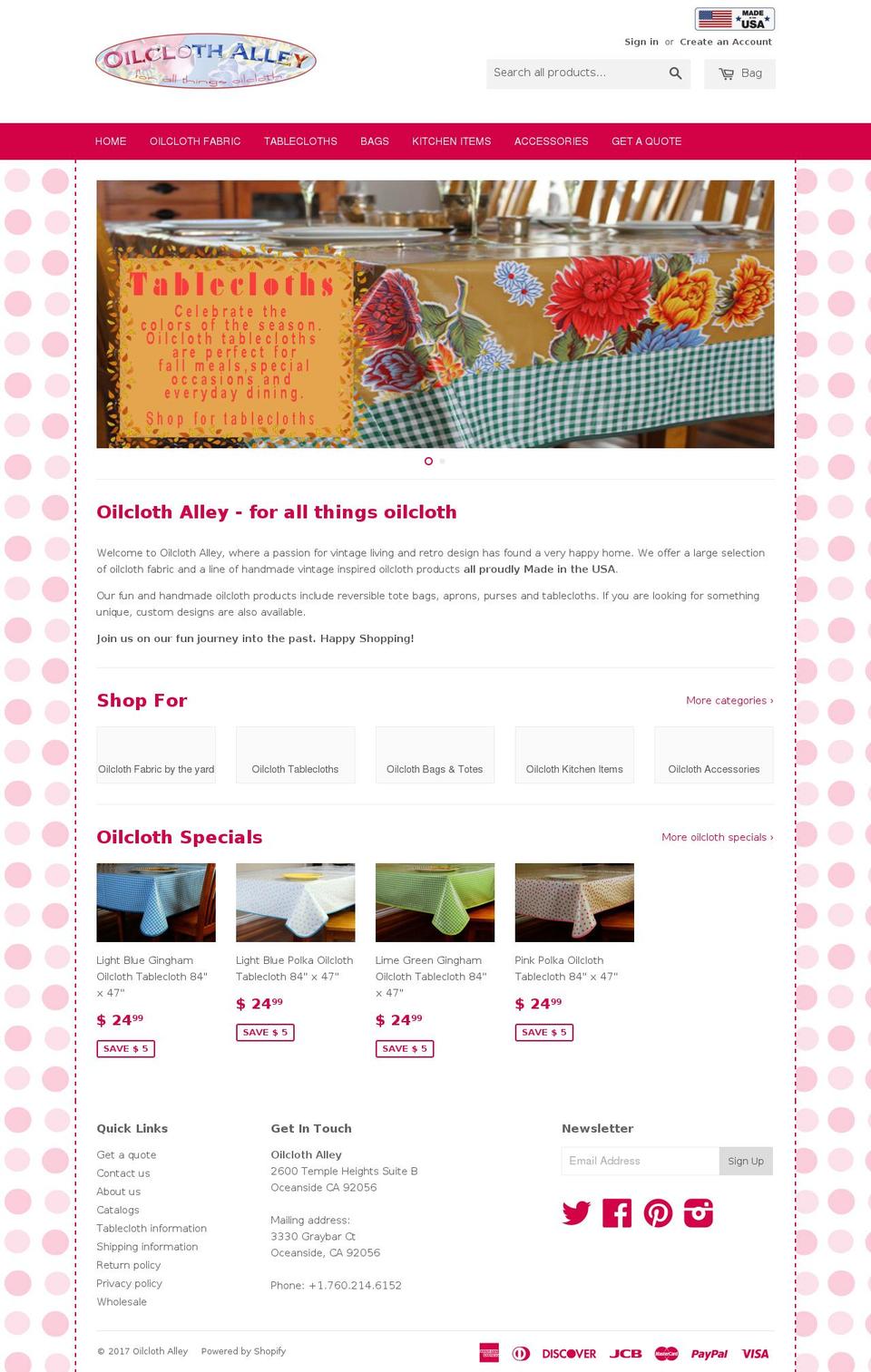 oilclothalley.com shopify website screenshot