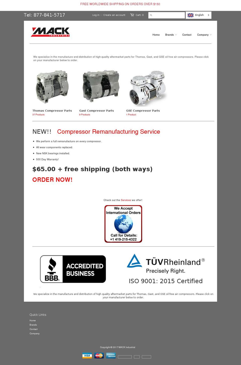 oilfreecompressorparts.com shopify website screenshot
