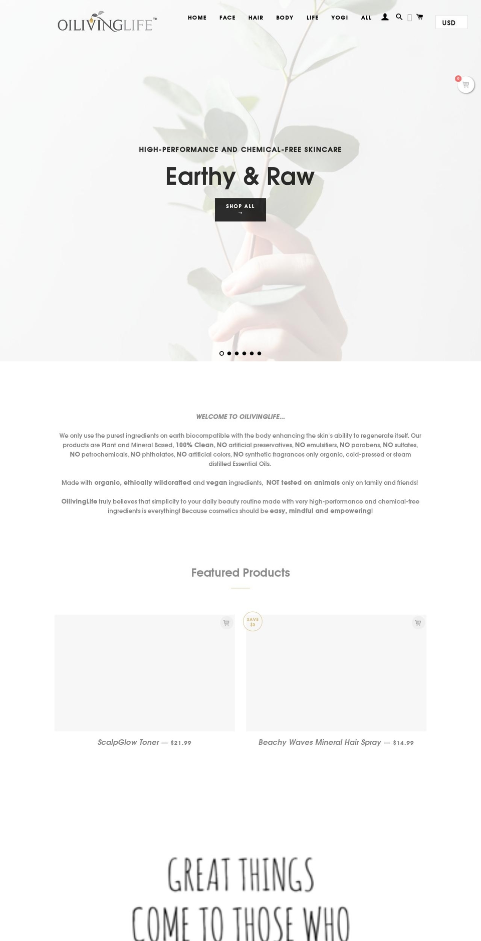 oilivinglife.com shopify website screenshot