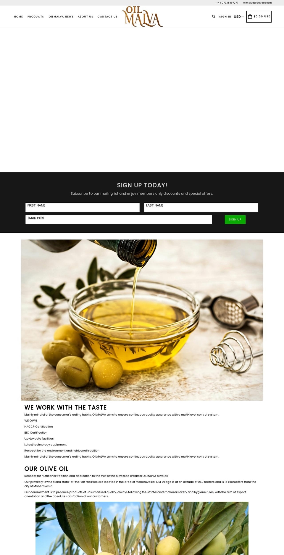oilmalva.com shopify website screenshot
