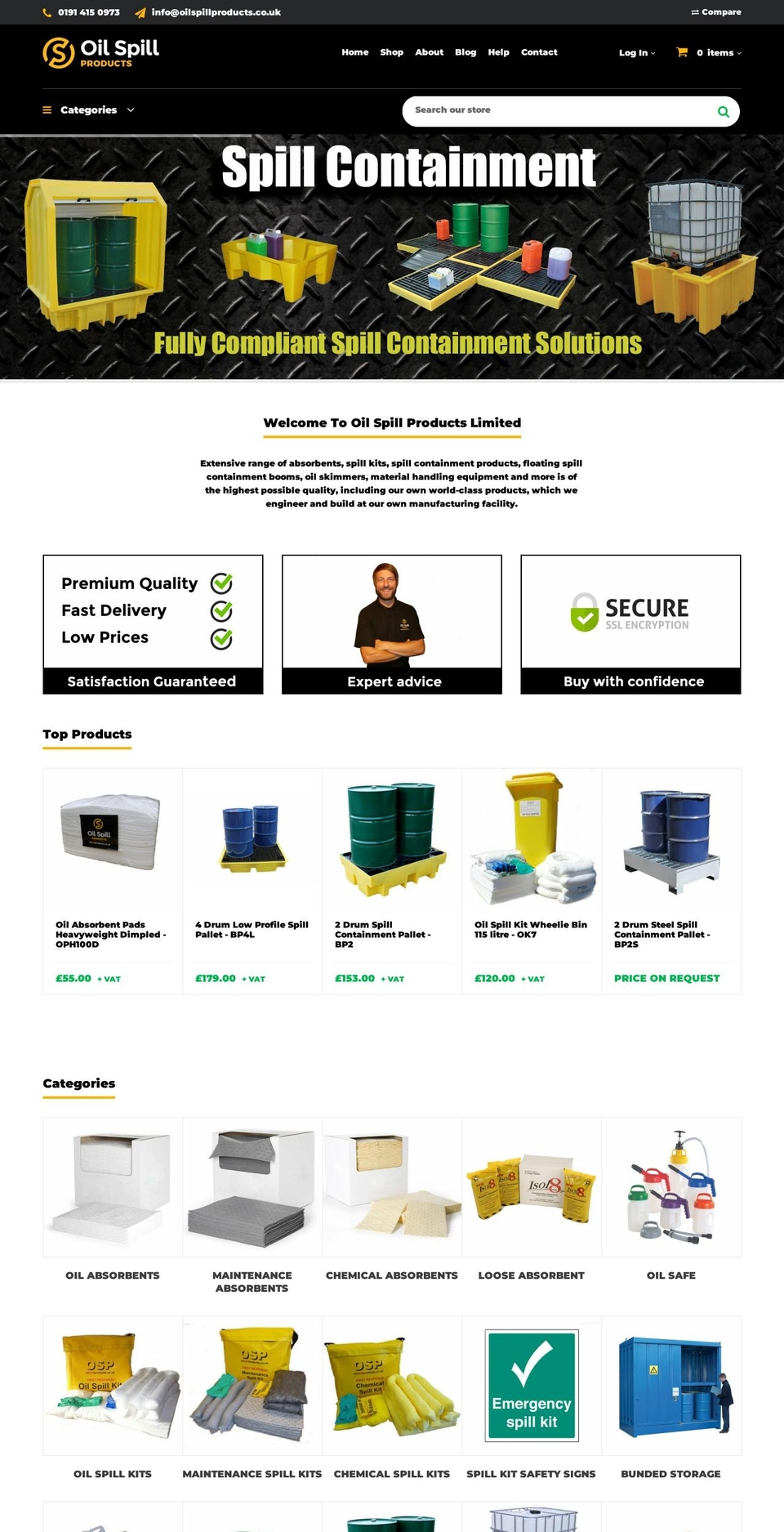oilspillproducts.co.uk shopify website screenshot
