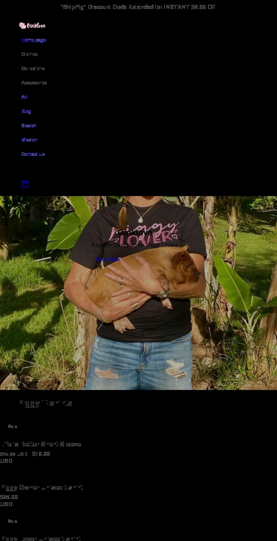 oinklove.com shopify website screenshot